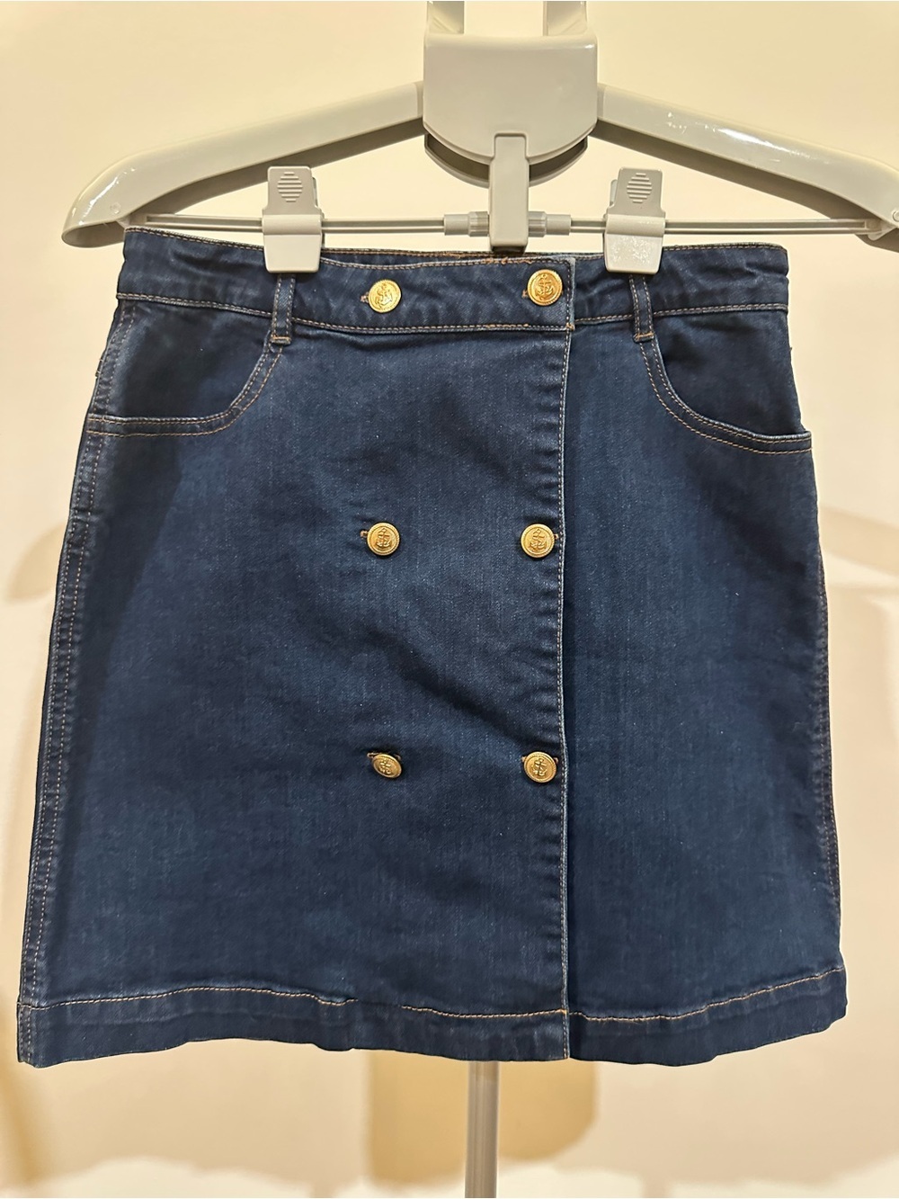 Cyrillus Dark Blue Denim Mini Skirt with Gold Buttons